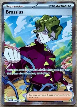 POKEMON PRISMATIC EVOLUTIONS BRASSIUS FULL ART TRAINER HOLO 135/131 NM+ - Image 1