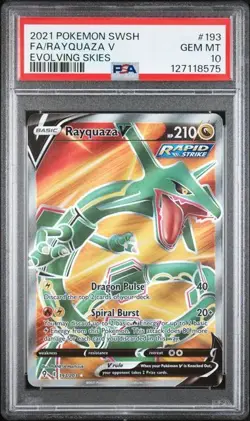 2021 POKEMON SWORD & SHIELD EVOLVING SKIES #193 FA/RAYQUAZA V PSA 10 - Image 1