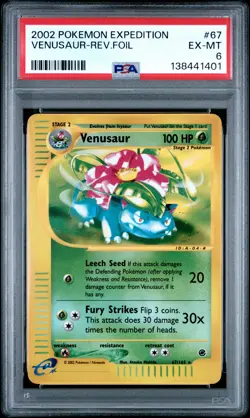 2002 POKEMON EXPEDITION #67 VENUSAUR-REVERSE FOIL PSA 6 - Image 1