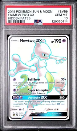 2019 POKEMON SUN & MOON HIDDEN FATES #SV59 FULL ART/MEWTWO GX PSA 10 - Image 1