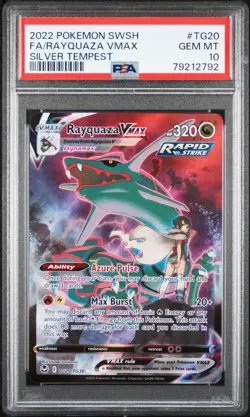 2022 Pokemon Sword Shield Silver Tempest Rayquaza VMAX Full Art FA PSA 10 #TG20 - Image 1
