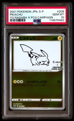 PSA 10 Pikachu 208/S-P Pokemon S Promo Japanese 2021 Yu Nagaba X Pcg Campaign - Image 1
