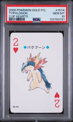 2000 POKEMON GOLD VERSION PLAYING CARDS 2 OF HEARTS #157A TYPHLOSION PSA 10 - Image 1