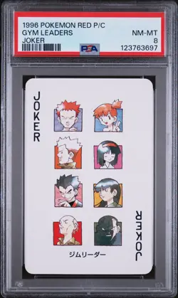 1996 POKEMON RED VERSION PLAYING CARDS JOKER GYM LEADERS PSA 8 - Image 1