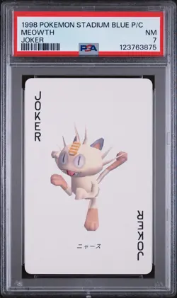1998 POKEMON STADIUM BLUE VERSION PLAYING CARDS JOKER MEOWTH PSA 7 - Image 1