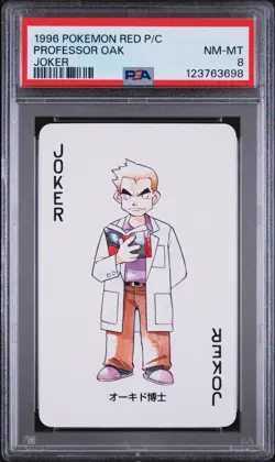 1996 POKEMON RED VERSION PLAYING CARDS JOKER PROFESSOR OAK PSA 8 - Image 1