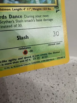 Pokemon TCG Scyther Base Set 2 Holo Unlimited Rare 17/130 Vintage Card MP - Image 3