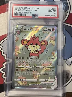 POKEMON SWORD AND SHIELD CROWN ZENITH GG37 FULL ART/SIMISEAR VSTAR PSA 10 - Image 1