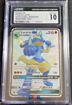 2019 Pokemon SM Hidden Fates Lucario GX Shiny Vault Rare #SV64/SV94 CGC 10 - Image 1