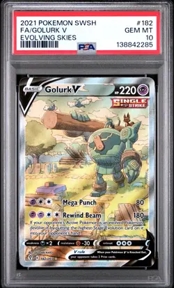 2021 POKEMON SWORD & SHIELD EVOLVING SKIES #182 FULL ART/GOLURK V PSA 10 - Image 1