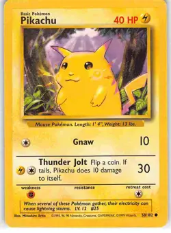 Pikachu 58/102 Common Base Set Pokemon MP - Image 1