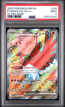 2025 POKEMON DRI EN-DESTINED RIVALS ULTRA RARE #209 ETHAN'S HO-OH EX PSA 9 - Image 1