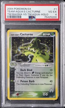 2004 POKEMON EX TEAM MAGMA VS TEAM AQUA #1 TEAM AQUA'S CACTURNE-HOLO PSA 4 - Image 1