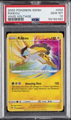 2020 POKEMON SWORD & SHIELD VIVID VOLTAGE #050 RAIKOU PSA 10 - Image 1