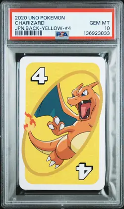 2020 UNO POKEMON JPN BACK-YELLOW-#4 CHARIZARD PSA 10 - Image 1