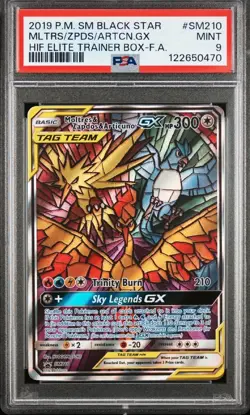 2019 POKEMON HIDDEN FATES ETB PROMO FULL ART/MOLTRES ZAPDOS ARTICUNO GX PSA 9 - Image 1
