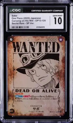 2025 ONE PIECE CARRYING ON HIS WILL JPN #OP13-120 SABO CGC 10 GEM MINT - Image 1