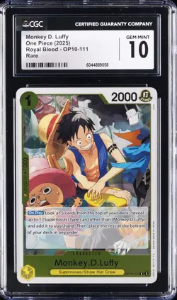 2025 ONE PIECE ROYAL BLOOD RARE #OP10-111 MONKEY D. LUFFY CGC 10 GEM MINT - Image 1