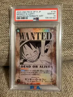 PSA 10 Luffy OP13-118 SEC Wanted SP Alt Art Carrying on His Will ONE PIECE TCG - Image 1