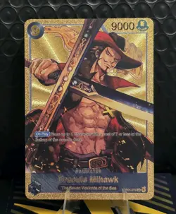 One Piece Dracule Mihawk Gold Foil Fan Art Collector Card TCG - Image 1