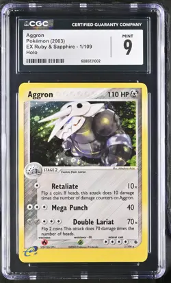 CGC 9 MINT Aggron 2003 EX Ruby & Sapphire 1/109 Holo Pokemon Card - Image 1