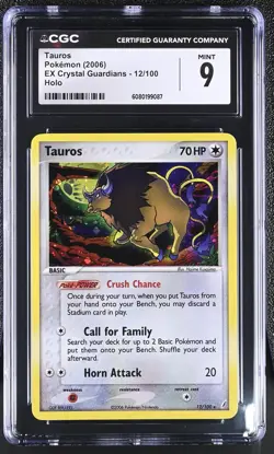 CGC 9 MINT Tauros 2006 EX Crystal Guardians 12/100 Holo Pokemon Card - Image 1