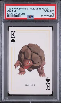1998 POKEMON STADIUM YELLOW VERSION PLAYING CARDS KING OF CLUBS GOLEM PSA 10 - Image 1