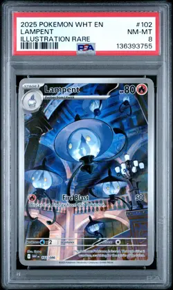 2025 POKEMON WHT EN-WHITE FLARE ILLUSTRATION RARE #102 LAMPENT PSA 8 - Image 1