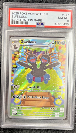 2025 POKEMON WHITE FLARE EN ZWELIOUS ILLUSTRATION RARE #147 PSA 8 - Image 1