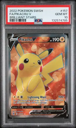 2022 POKEMON SWORD & SHIELD BRILLIANT STARS #157 FULL ART/PIKACHU V PSA 10 - Image 1