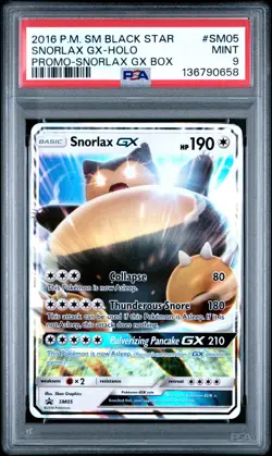 2016 POKEMON SM BLACK STAR PROMO SNORLAX GX BOX #SM05 SNORLAX GX-HOLO PSA 9 - Image 1