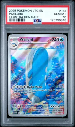 2025 Pokemon JTG EN Wailord Illustration Rare PSA 10 Gem Mint #162 - Image 1
