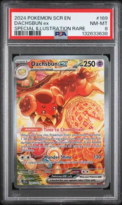 132633638 Dachsbun ex 2024 Pokemon Scarlet Violet Stellar Crown #169 PSA 8 - Image 1