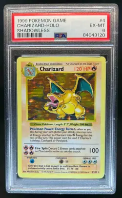 1999 Pokemon Shadowless Charizard Holo #4/102 PSA 6 - Image 1