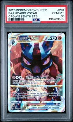 2023 POKEMON SWSH BLACK STAR PROMO #291 FULL ART/LUCARIO VSTAR PSA 10 - Image 1