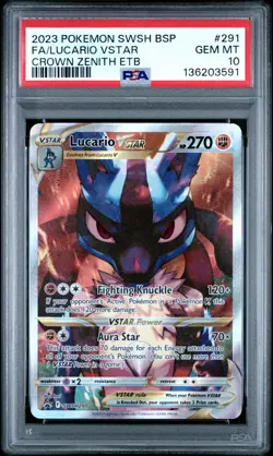2023 POKEMON SWSH BLACK STAR PROMO #291 FULL ART/LUCARIO VSTAR PSA 10 - Image 1
