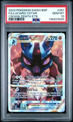 2023 POKEMON SWSH BLACK STAR PROMO #291 FULL ART/LUCARIO VSTAR PSA 10 - Image 1