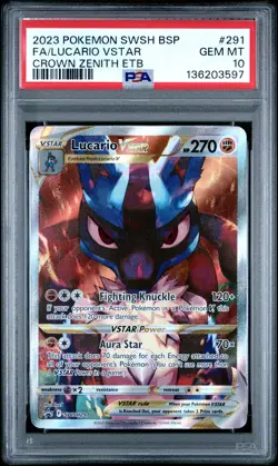 2023 POKEMON SWSH BLACK STAR PROMO #291 FULL ART/LUCARIO VSTAR PSA 10 - Image 1