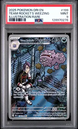 2025 POKEMON DRI DESTINED RIVALS ILLUSTRATION RARE TEAM ROCKET'S WEEZING PSA 9 - Image 1