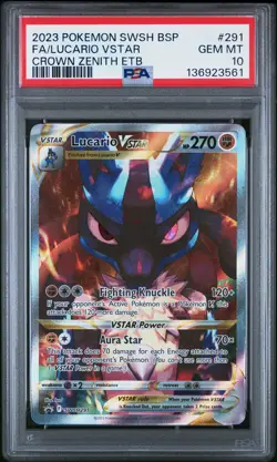 2023 POKEMON SWSH CROWN ZENITH ETB PROMO #291 FULL ART/LUCARIO VSTAR PSA 10 - Image 1