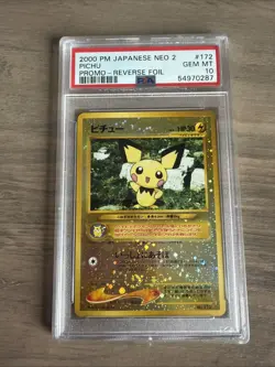 2000 POKEMON JPN NEO 2 PROMO REVERSE FOIL #172 PICHU PSA 10 - Image 1