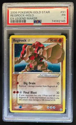 2006 Pokemon EX Legend Maker Regirock Gold Star Holo #91/92 PSA 1 - Image 1