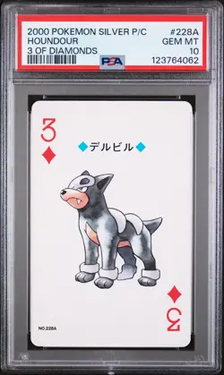 2000 POKEMON SILVER VERSION PLAYING CARDS 3 OF DIAMONDS #228A HOUNDOUR PSA 10 - Image 1