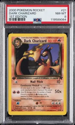 2000 POKEMON ROCKET 1ST EDITION #21 DARK CHARIZARD PSA 8 - Image 1