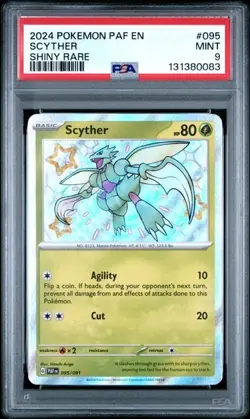 Scyther 095/091 Shiny Rare Pokemon Paldean Fates PSA 9 MINT - Image 1