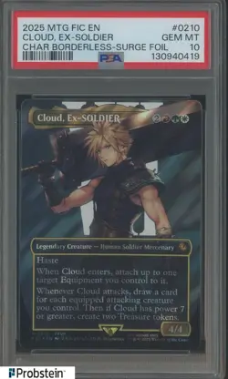 2025 MTG Final Fantasy EN Borderless Surge Foil #0210 Cloud Ex Soldier PSA 10 - Image 1