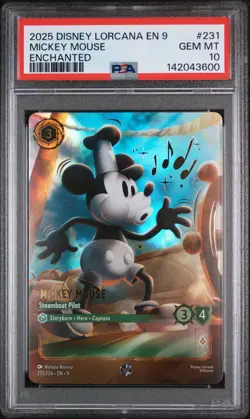 2025 DISNEY LORCANA EN 9-FABLED ENCHANTED MICKEY MOUSE - STEAMBOAT PILOT PSA 10 - Image 1