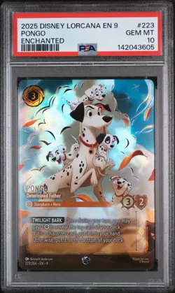2025 DISNEY LORCANA EN 9-FABLED ENCHANTED #223 PONGO - DETERMINED FATHER PSA 10 - Image 1