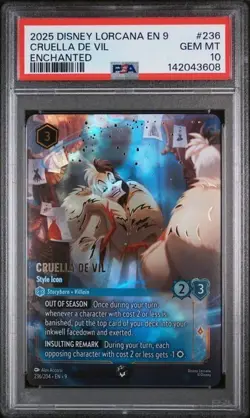 2025 DISNEY LORCANA EN 9-FABLED ENCHANTED CRUELLA DE VIL - STYLE ICON PSA 10 - Image 1