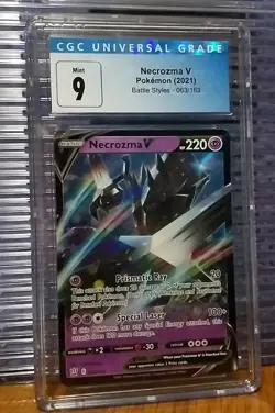 2021 Pokemon Battle Styles 063/163 Necrozma V Card Graded CGC 9 Mint Slab - Image 1